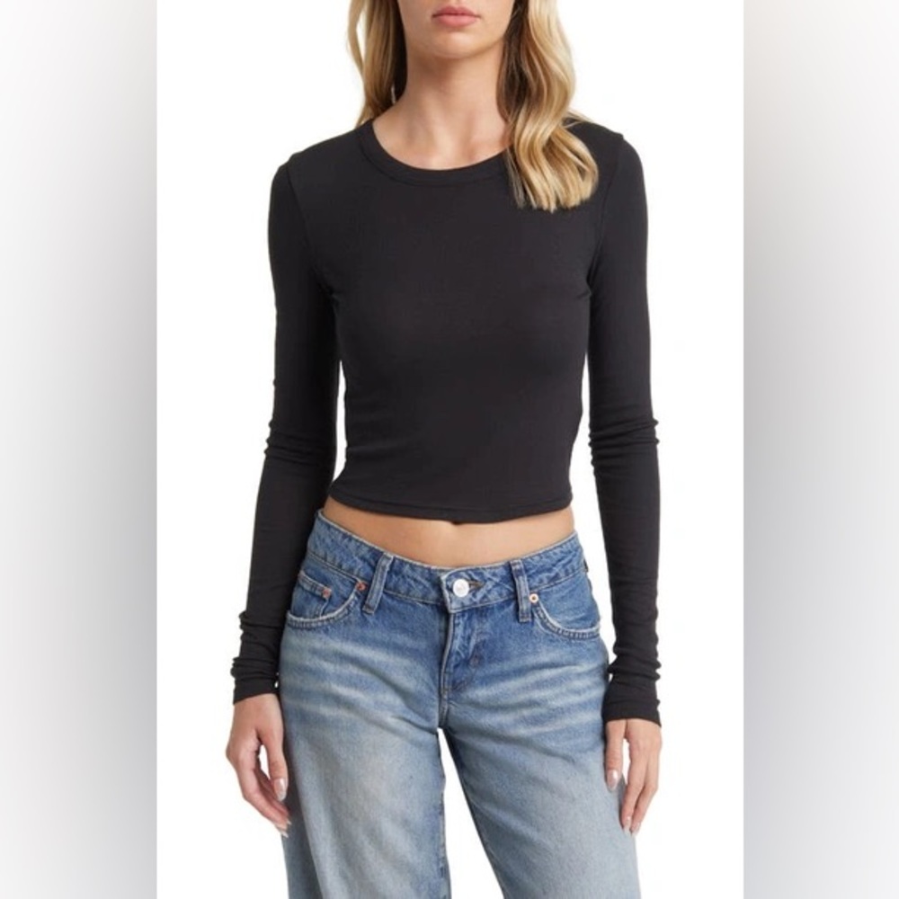 BPβ Rib Long Sleeve Crop Top in Black Womenβs Small